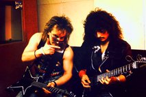 Jeff 'Mantas' Dunn on stage with bandmate, classic performance